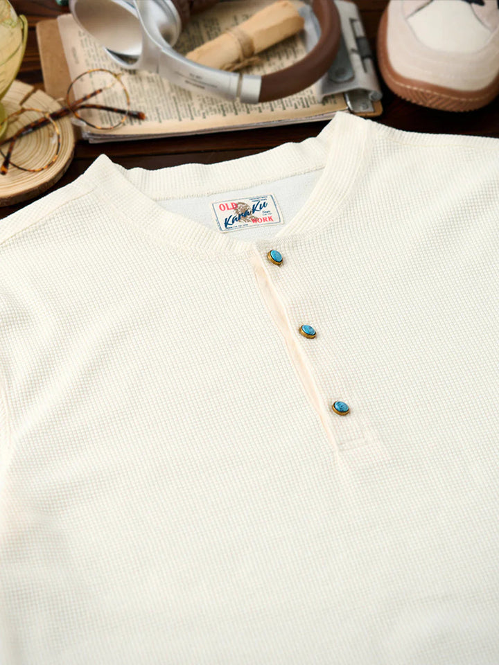 Turquoise Button Waffle Henley T-Shirt