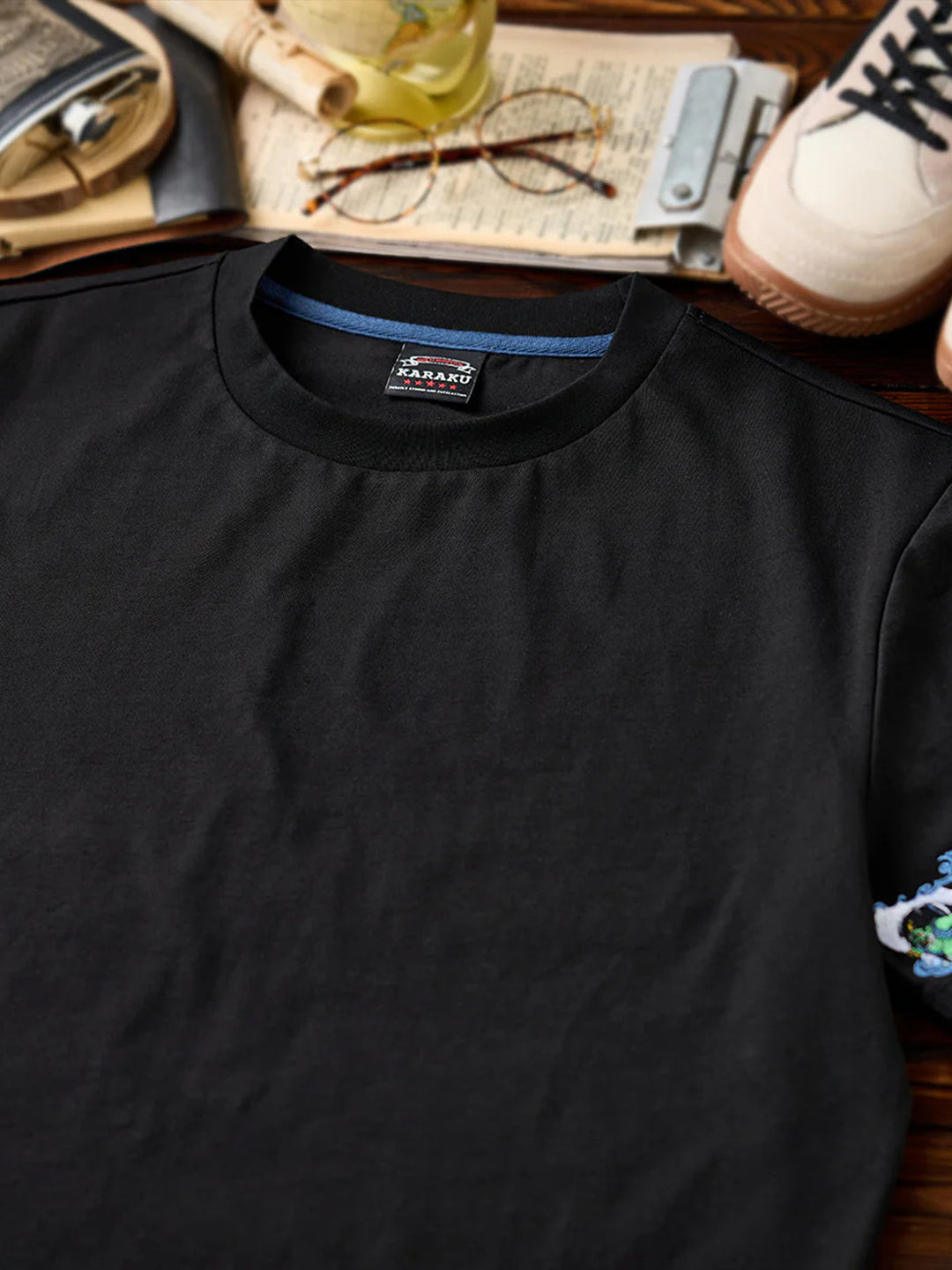 Sleeve Embroidered Cotton T-shirt