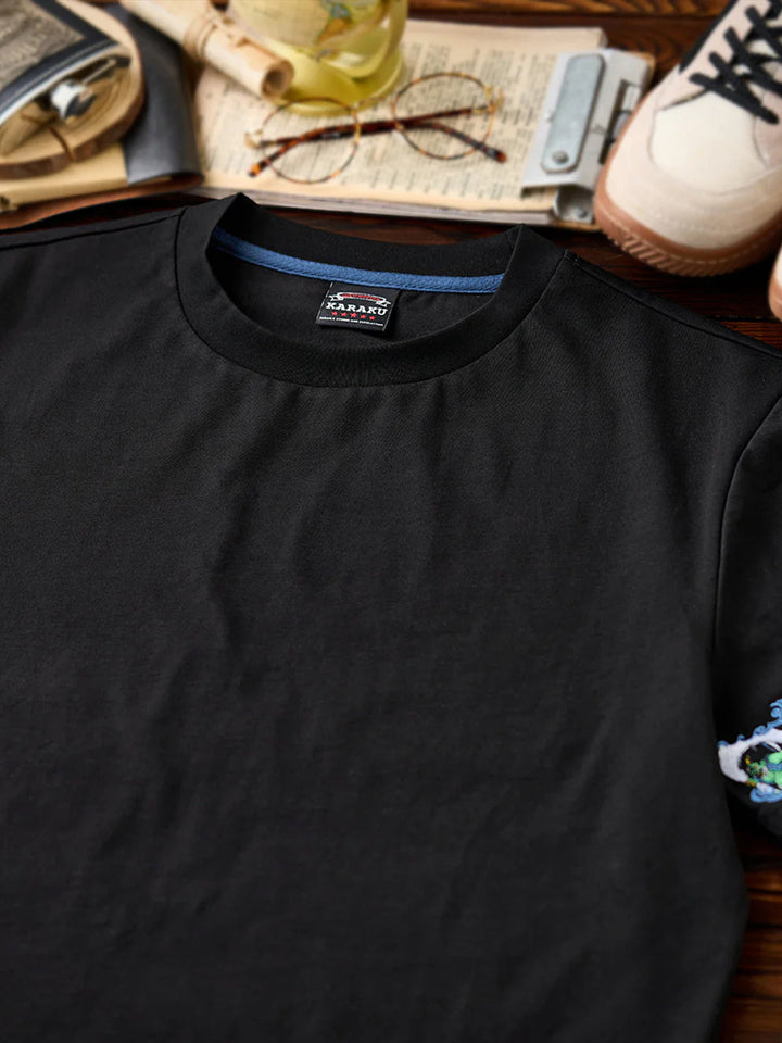 Sleeve Embroidered Cotton T-shirt