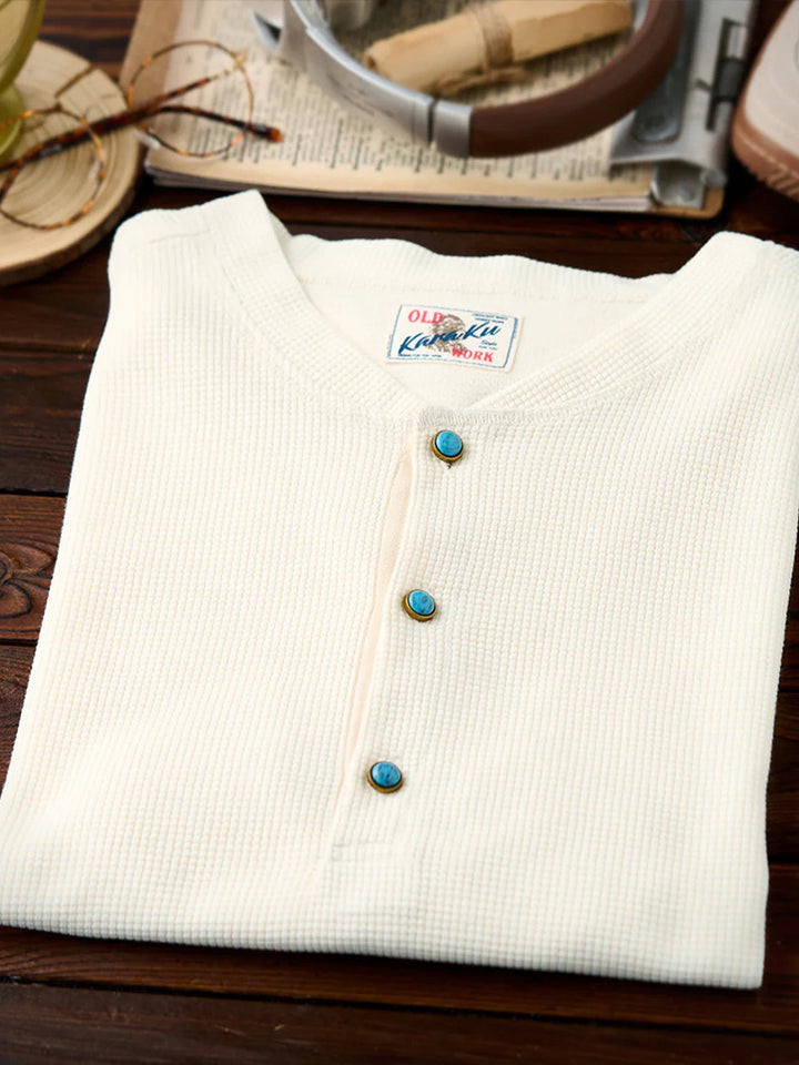 Turquoise Button Waffle Henley T-Shirt