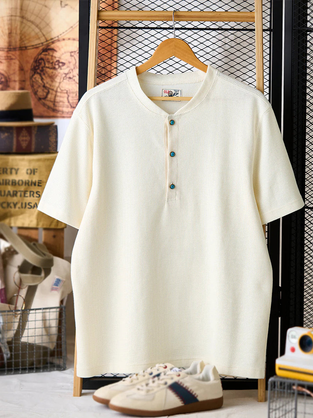 Turquoise Button Waffle Henley T-Shirt