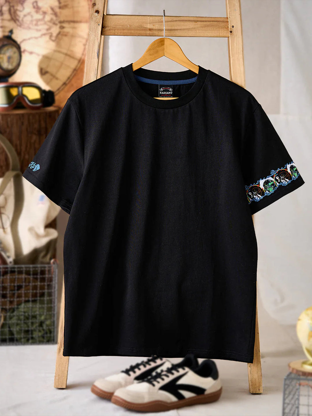 Sleeve Embroidered Cotton T-shirt
