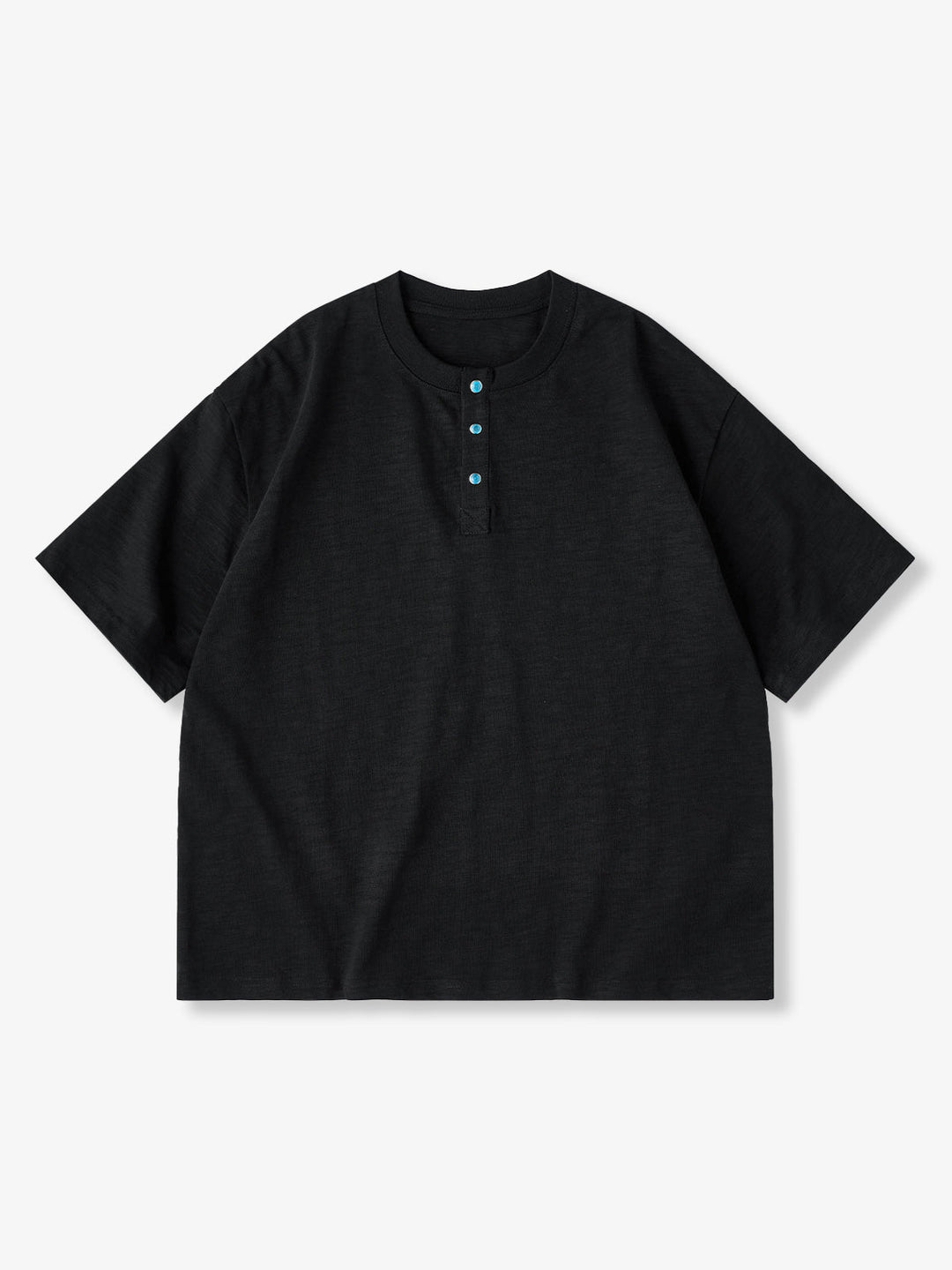 Turquoise Button Cotton Slub Henley T-Shirt