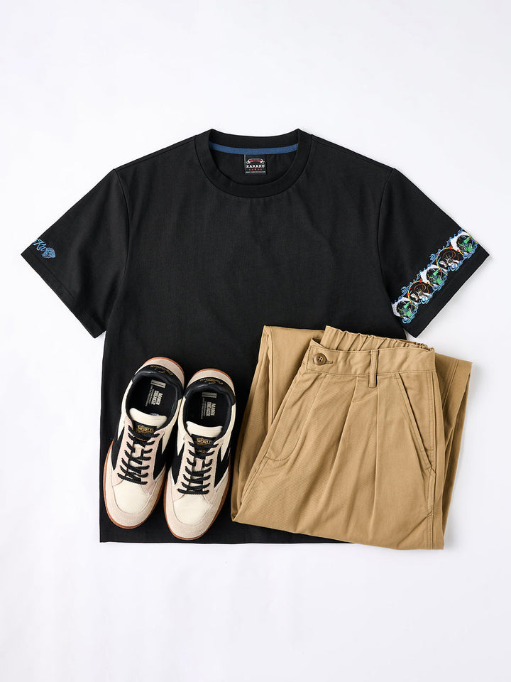 Sleeve Embroidered Cotton T-shirt