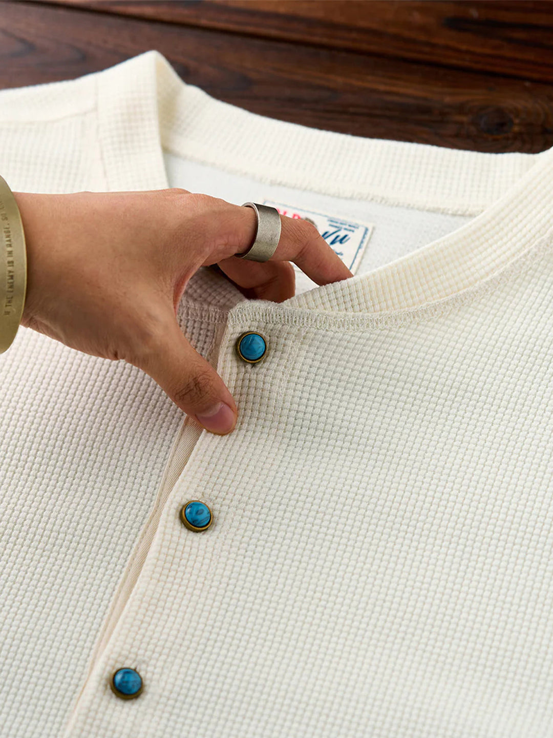 Turquoise Button Waffle Henley T-Shirt