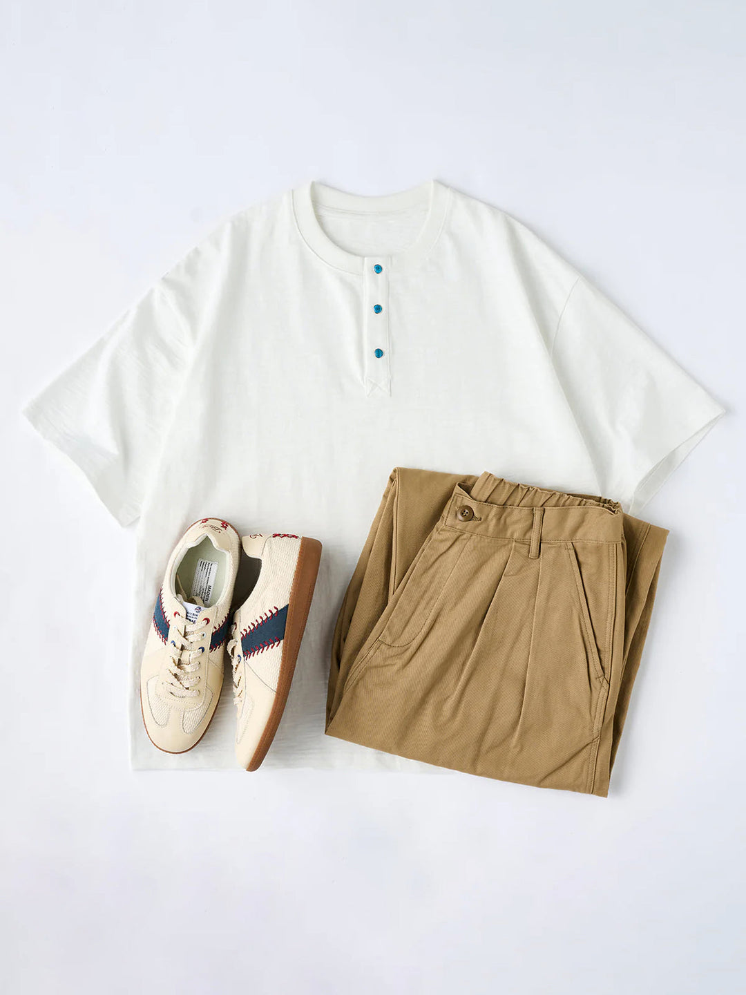 Turquoise Button Cotton Slub Henley T-Shirt