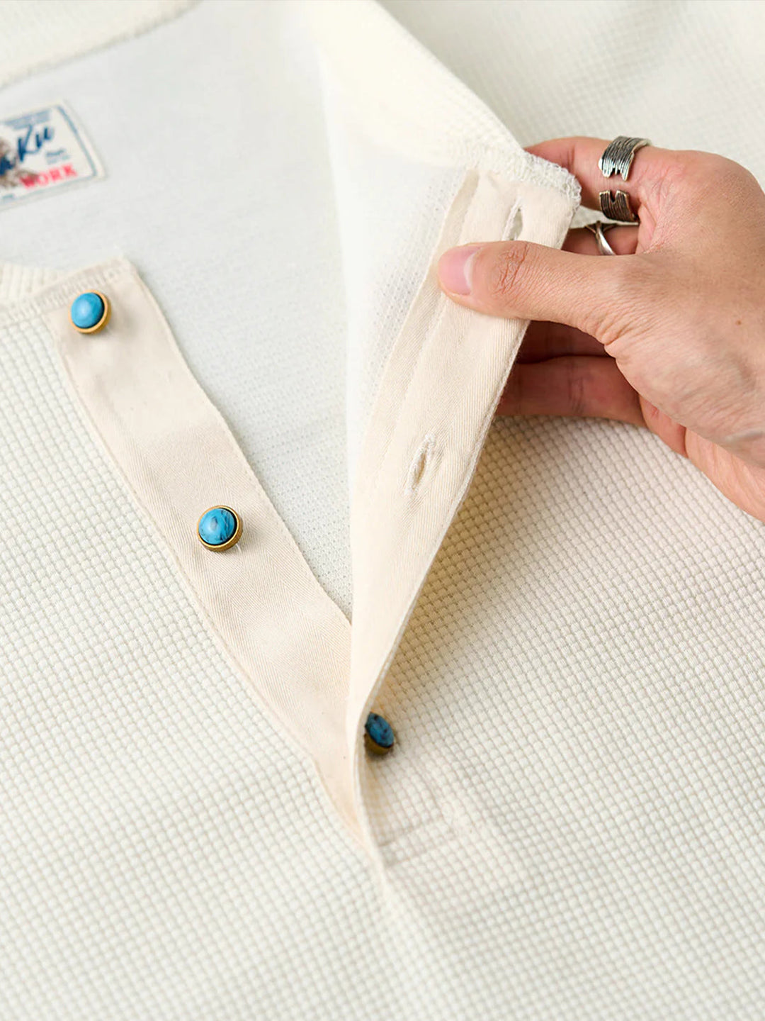 Turquoise Button Waffle Henley T-Shirt