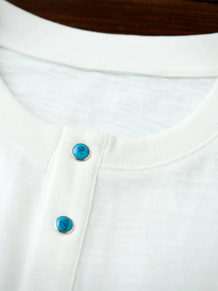 Turquoise Button Cotton Slub Henley T-Shirt