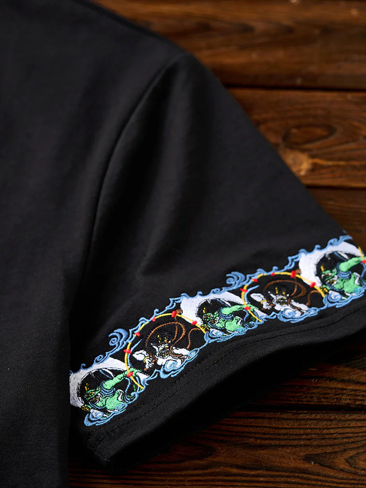 Sleeve Embroidered Cotton T-shirt