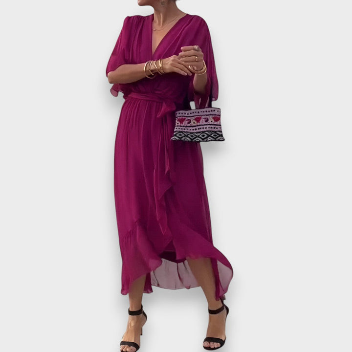 Monica -  Vestido de gasa con escote en V