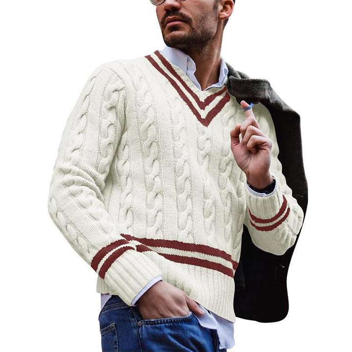 Men's Casual V-Neck Colorblock Striped
