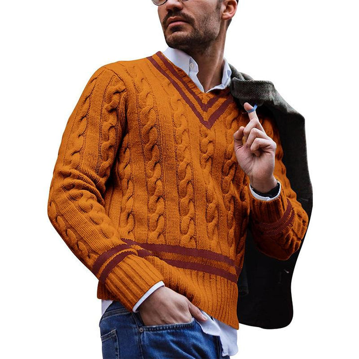 Men's Casual V-Neck Colorblock Striped