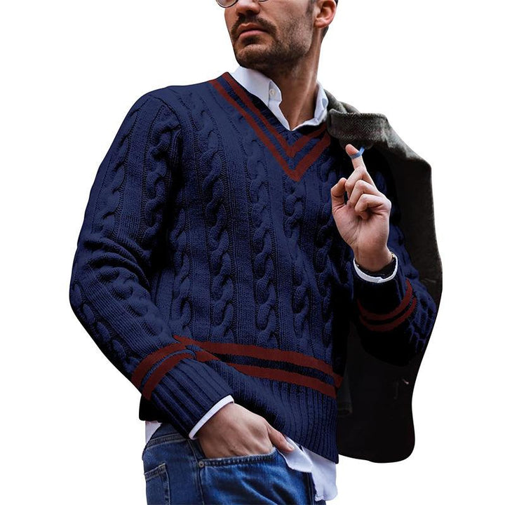 Men's Casual V-Neck Colorblock Striped