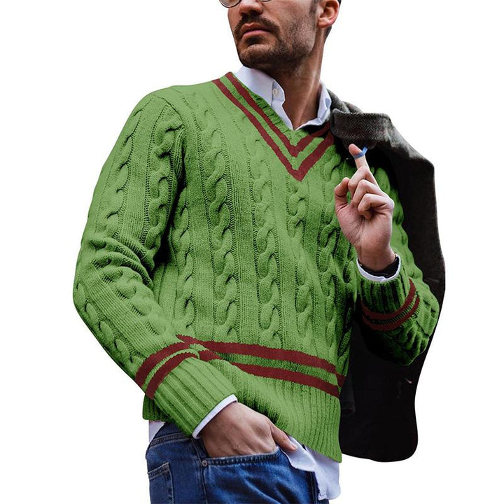 Men's Casual V-Neck Colorblock Striped