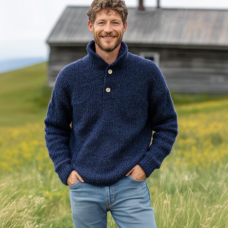 Men's Vintage Dark Blue Two-Button